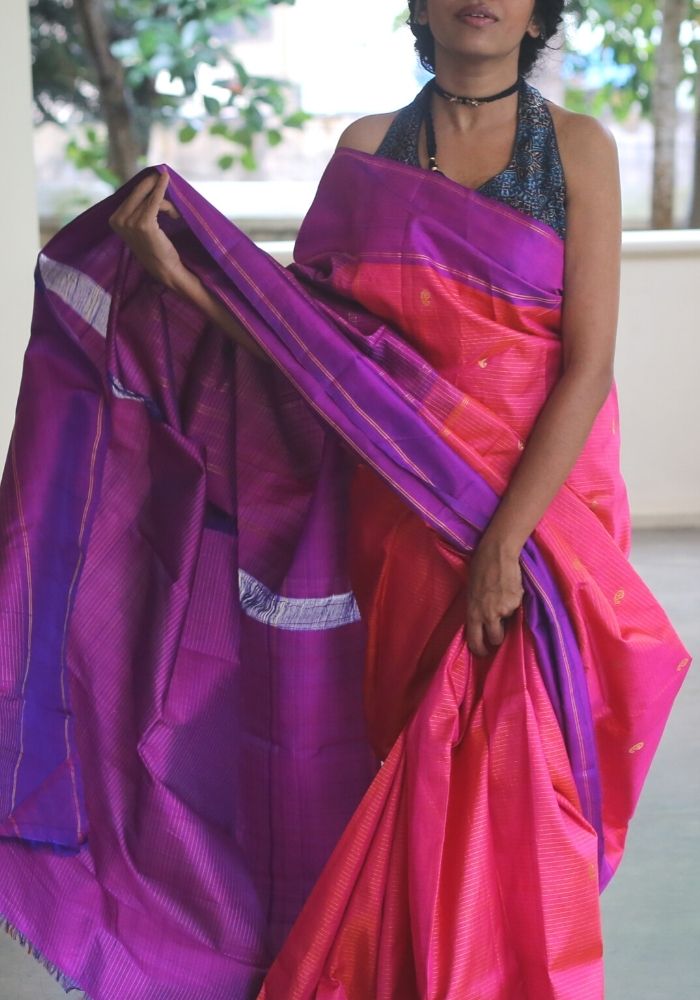 Pink and Purple Kanchipuram Silk Saree