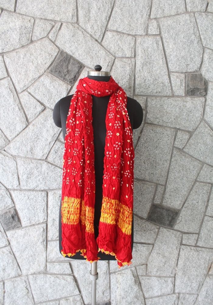 Red and Yellow Bandini Modal Silk Dupatta Design 2