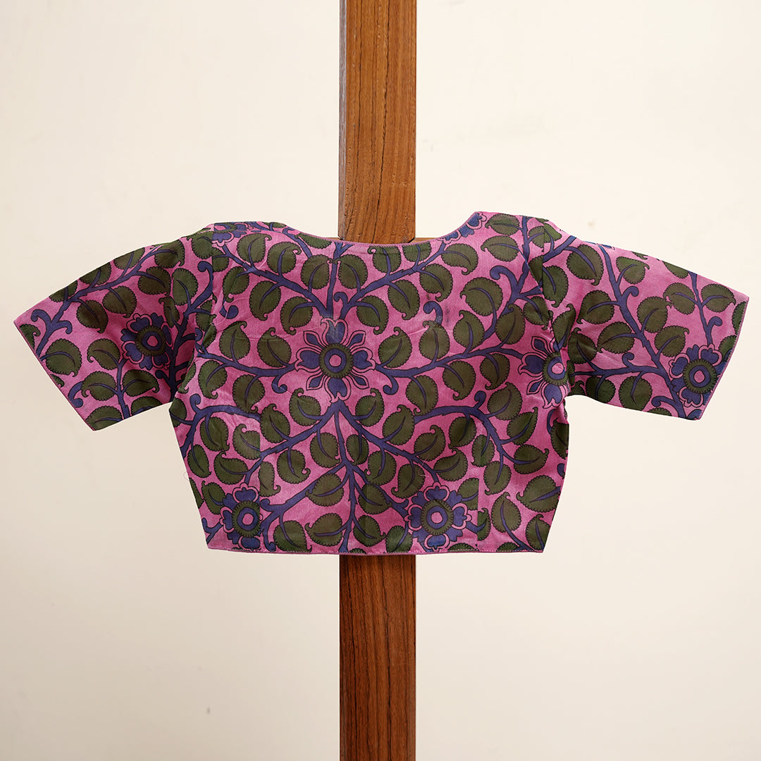 Red - Handpainted Chanderi Silk Kalamkari Blouse Piece 25