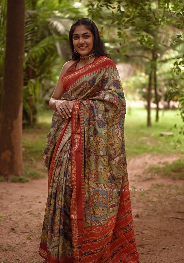 Tussar silk digitally printed kalamkari saree – Unitex Fashion