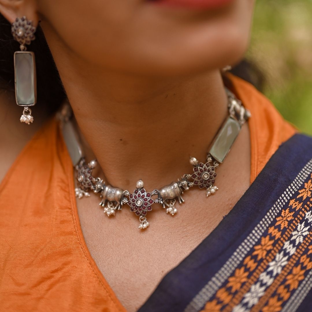 One of a Kind Sterling Silver Necklace Set with Cow Motif