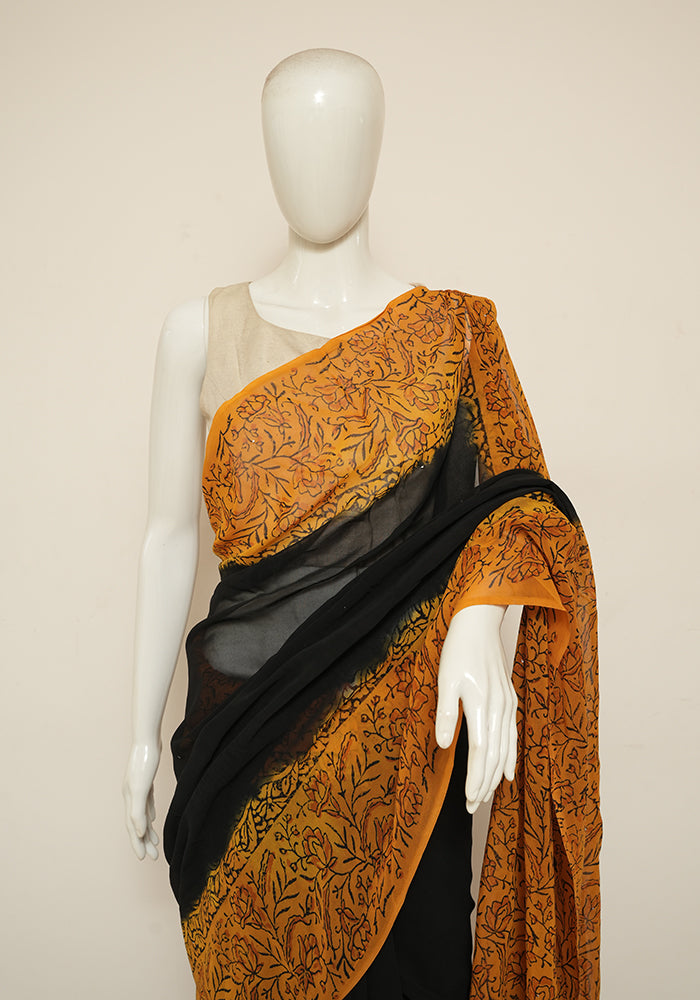 Orange And Black Banarasi Silk Saree With Zari Weaving Work, बनारसी साड़ी -  Bhakti Silk Mills, Surat | ID: 2851703782973