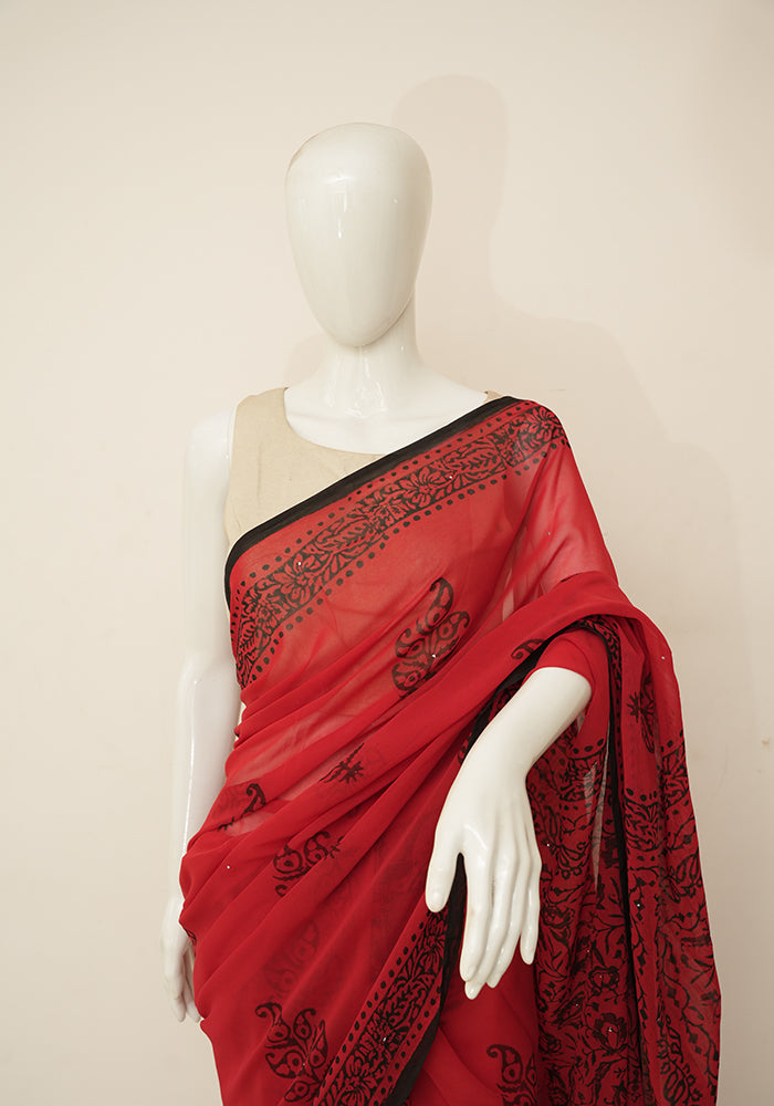 Red & Black Georgette Saree at Rs 1288 | Garib Nawaz Nagar | Surat | ID:  16221735530