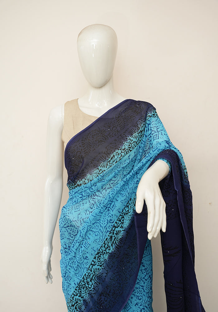 Buy Indian Dress Saree Royal Blue Georgette Latest Sarees U Neck Online -  SARV0883 | Andaaz Fashion