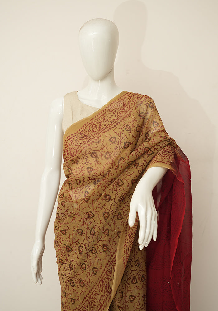 Light Brown Silk Saree With Blouse 181513 | Party wear sarees, Fancy  blouses, Saree designs