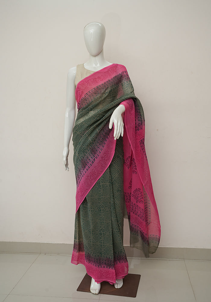 Steel grey saree with Red border and woven motifs – Thearyavart