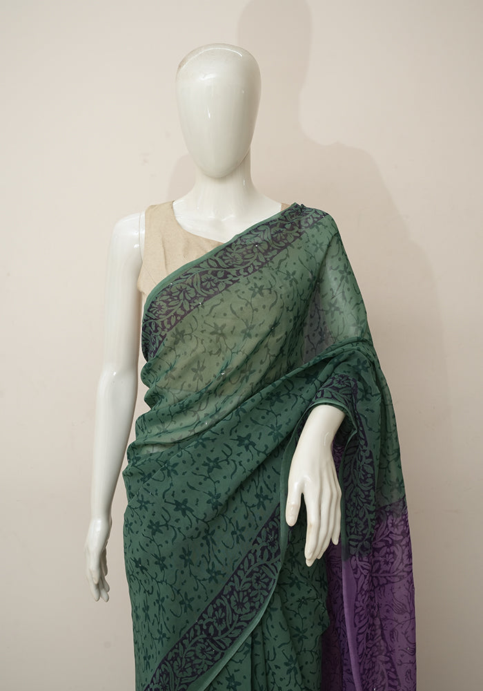 Buy Rashiklal & Co. Printed Bollywood Georgette, Chiffon Dark Green Sarees  Online @ Best Price In India | Flipkart.com