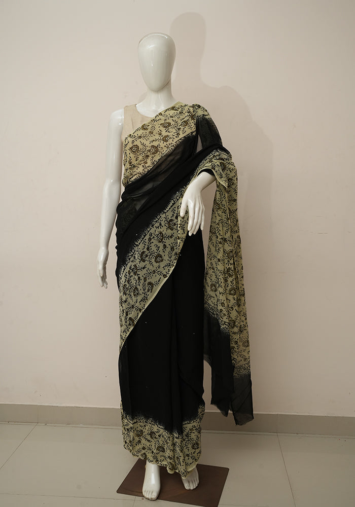 White Pure Georgette Saree Embellished with Mukaish Work - TheChikanLabel |  Lucknow Chikankari Kurtis & Suits