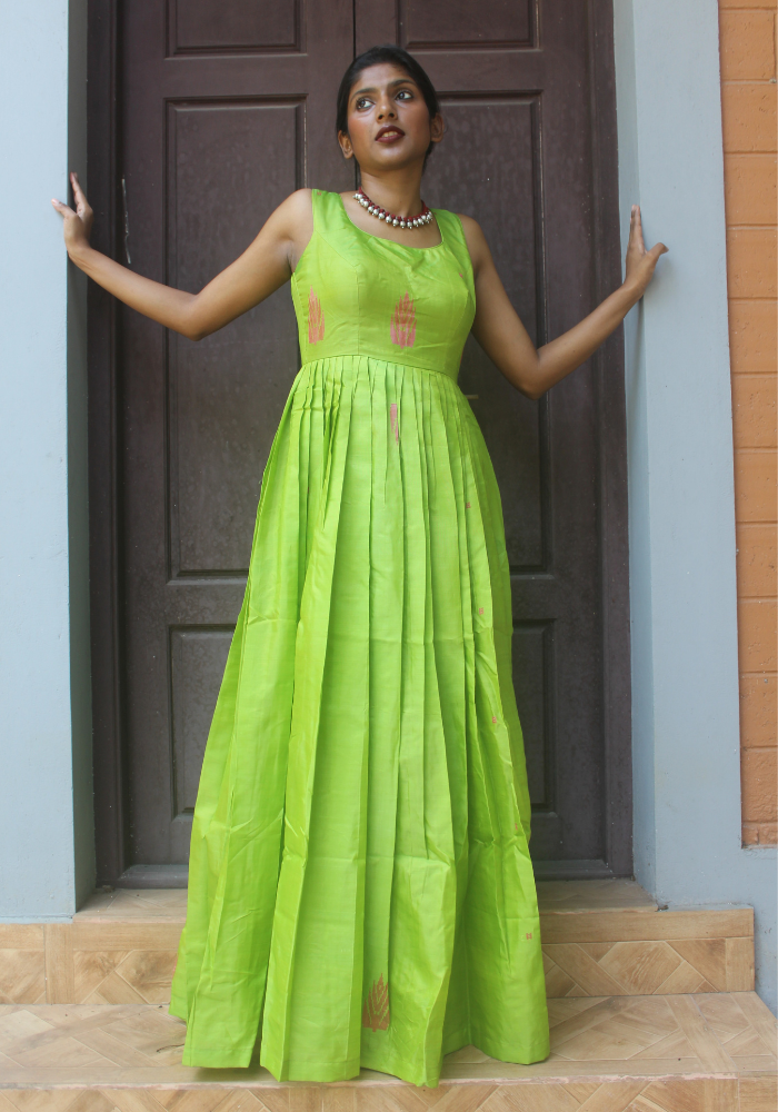 Parrot Green Chinnalapattu Dress