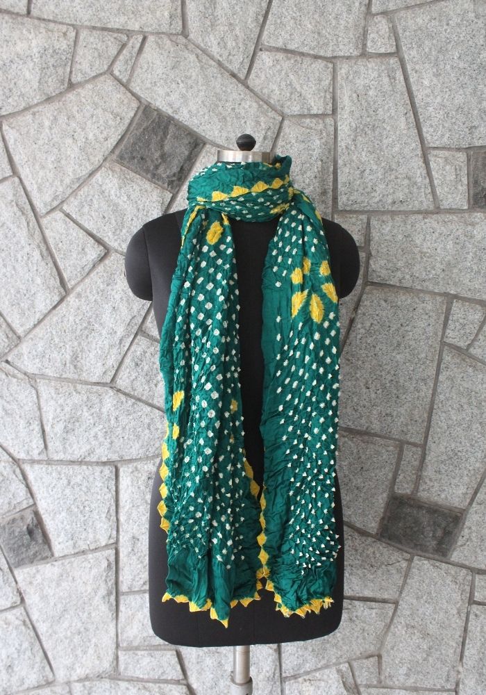 Dark Green and Yellow Bandini Modal Silk Dupatta