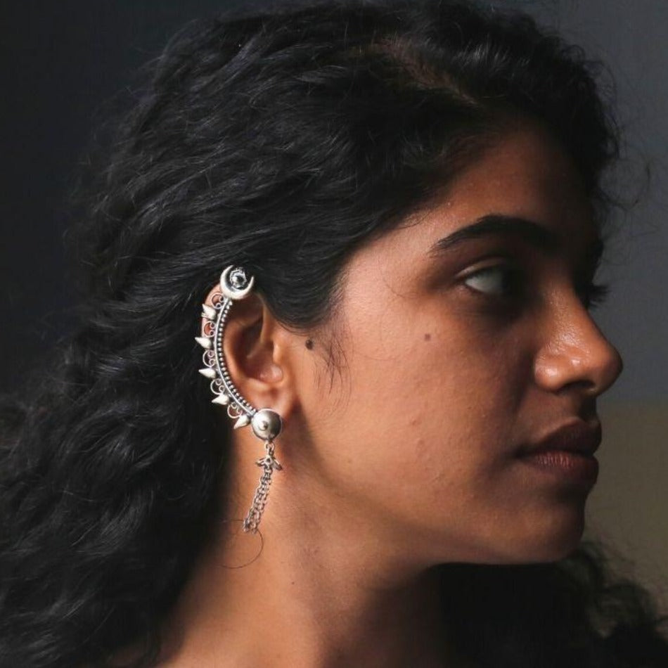 Golden Stainless Steel Hanging Cross With Chain Stud Cum Ear Cuff Earrings  at Rs 99/pair in New Delhi
