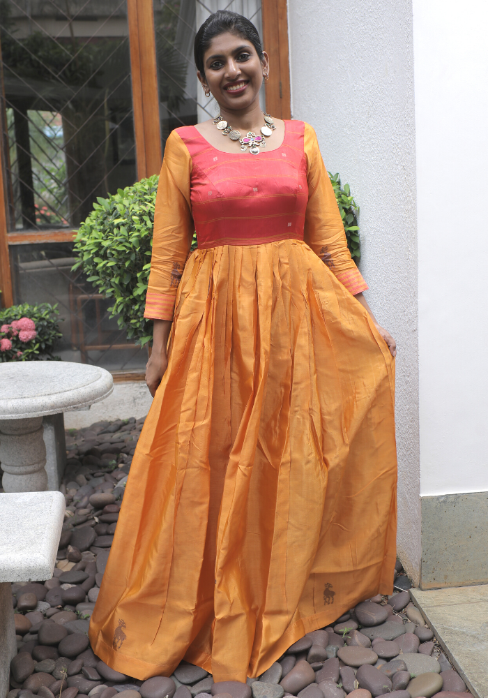 Light Green And Orange Color Gown With Dupatta.