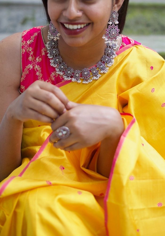 Yellow and Pink Kanchipuram Silk Saree Design 49