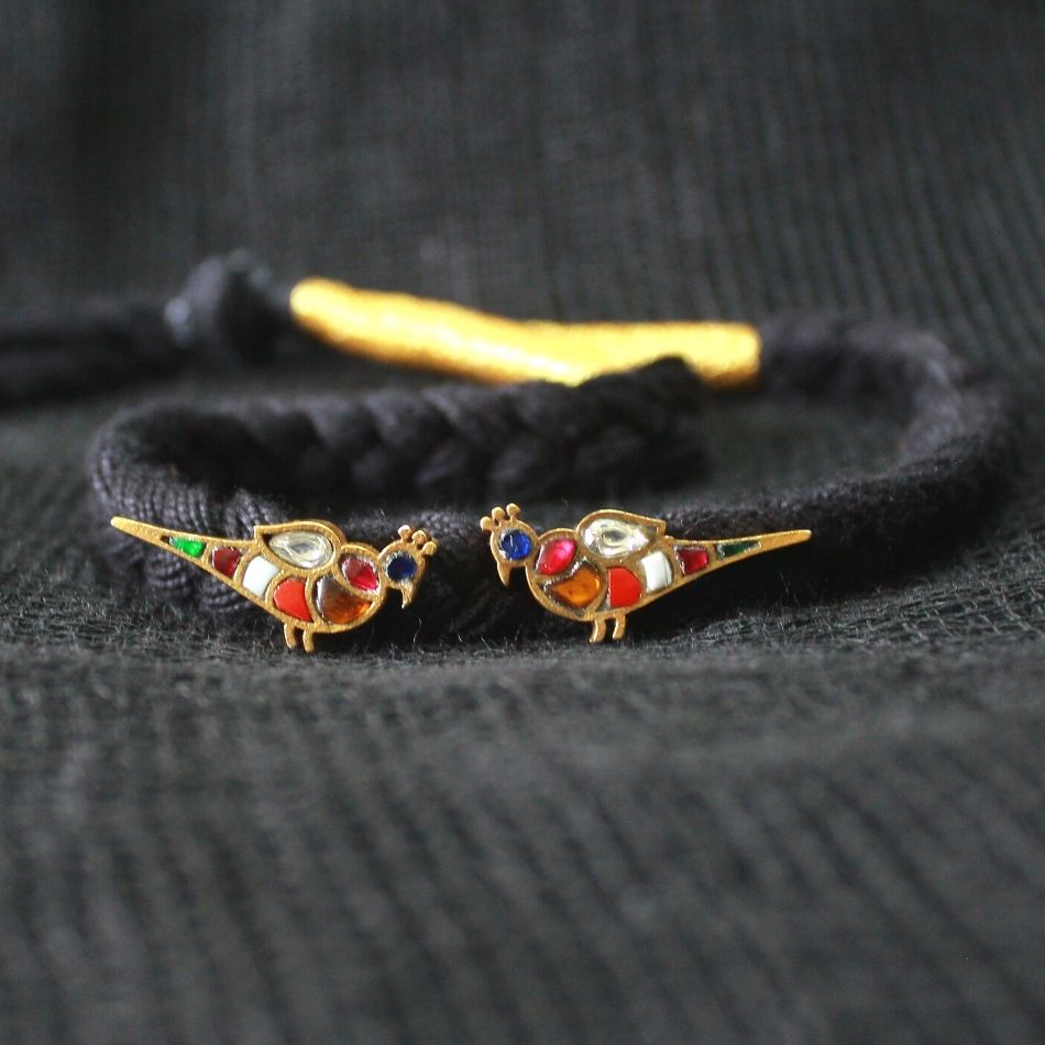 Gold Plated Silver Parrot Choker with Multicolour Stones