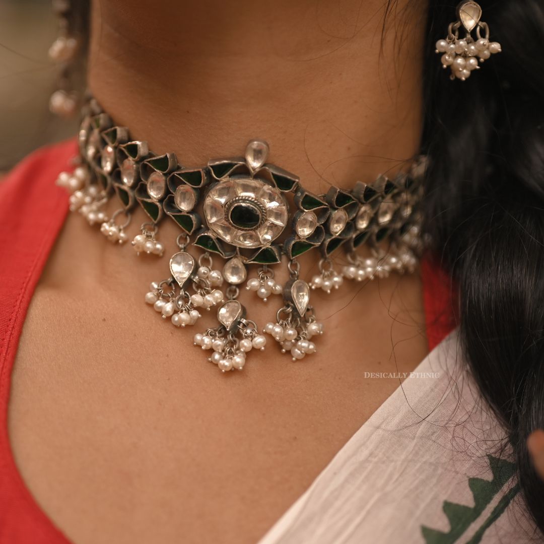 Buy OOMPH Silver & White Crystal Multi Layered Choker Necklace Online At  Best Price @ Tata CLiQ