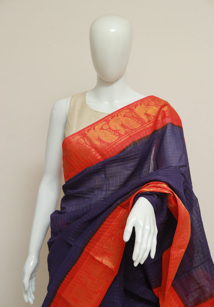 Blue Sungudi Saree with Red Border Design 2