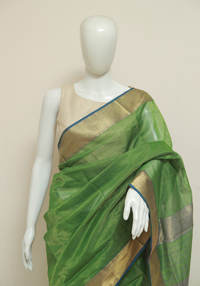 Green and Blue Tissue Maheshwari Saree