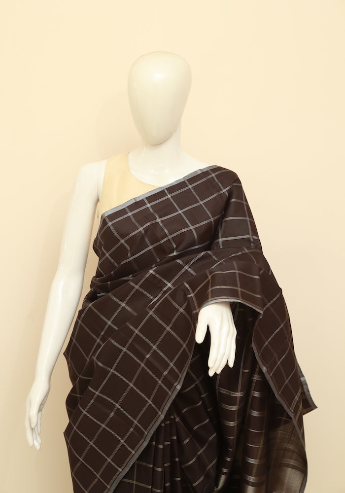 Black Checked Kanchipuram Silk Saree Design 47