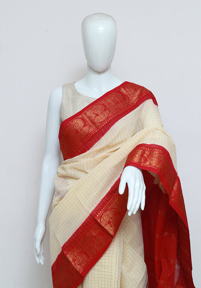 Chalk White & Carmine Red 2gm Korvai Elegance Kanchipuram Handwoven Si –  Capell Haute Couture