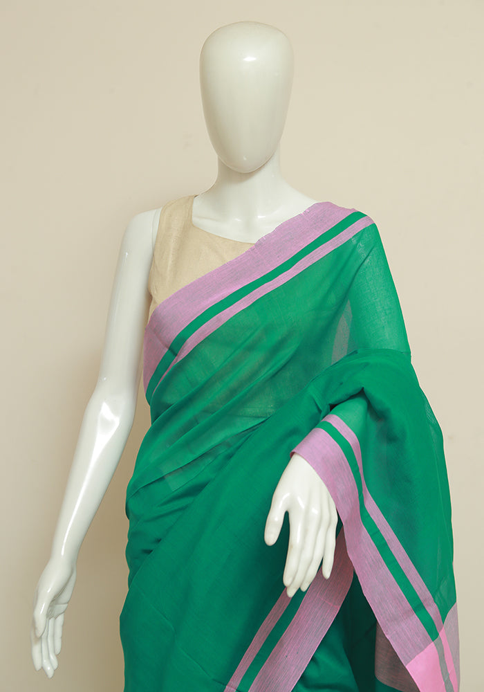 Green and Lavender Handloom Bengal Cotton Saree