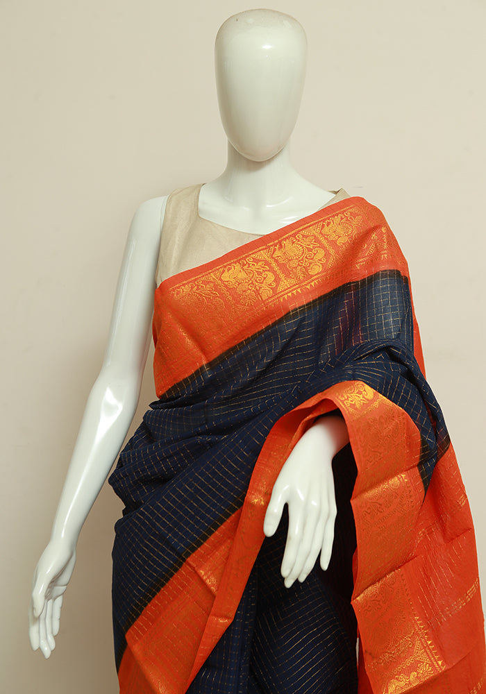 Coral Orange and Royal Blue Soft Silk Saree | Blue silk saree, Silk sarees  online, Saree
