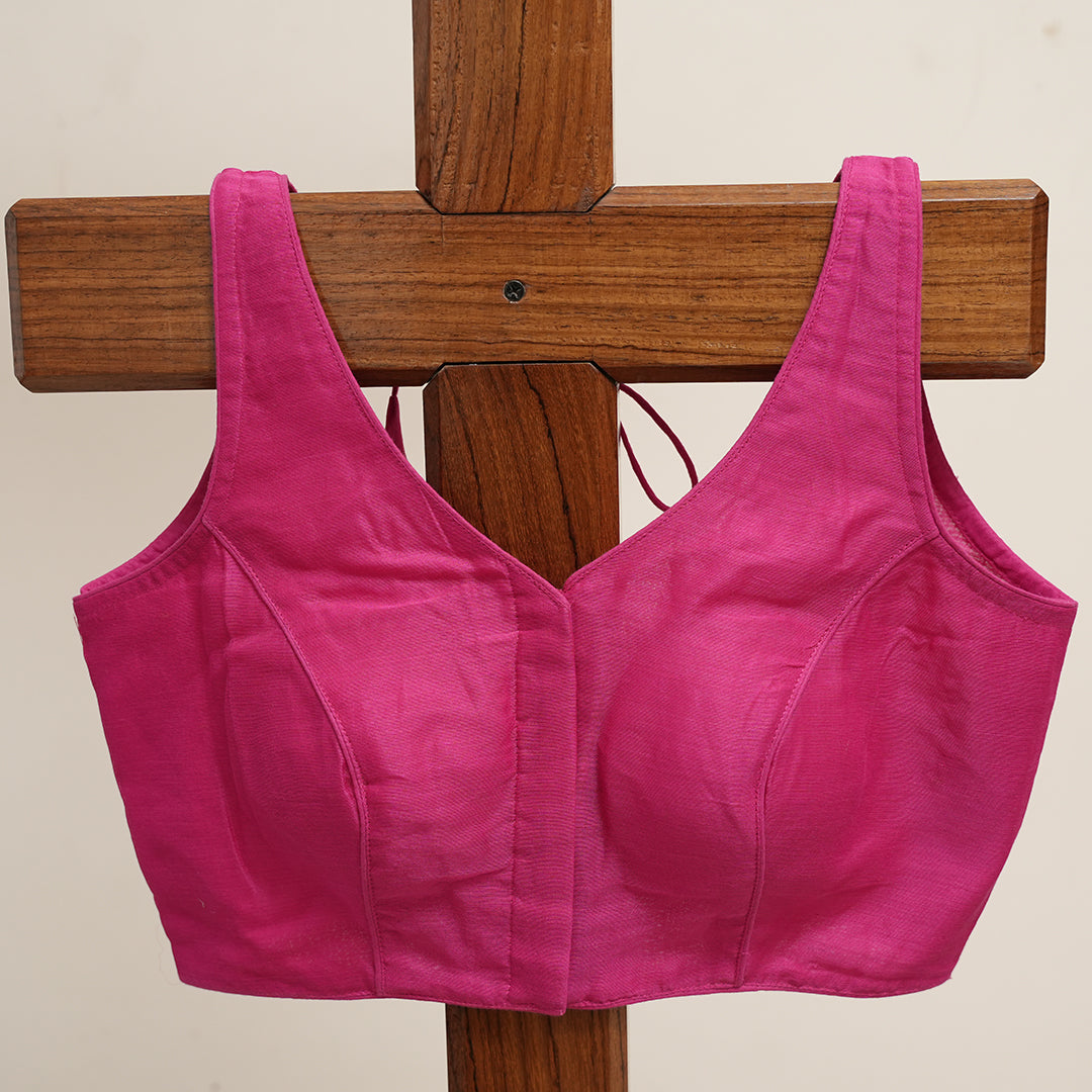 Pink Chanderi Cotton Sleeveless Readymade Blouse- Desically Ethnic