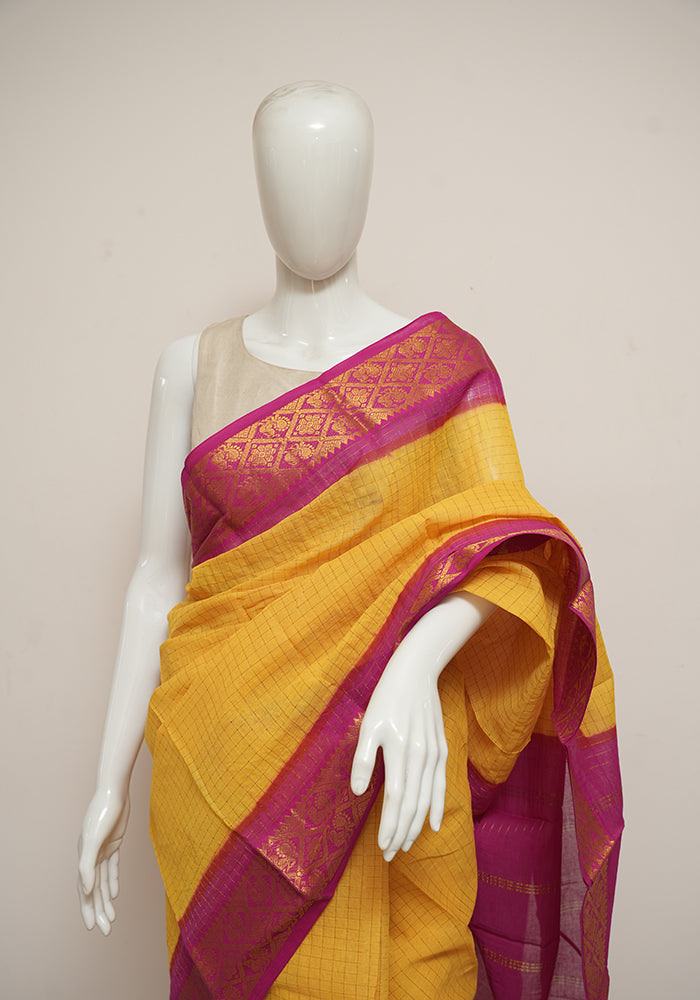 Shop – Authentic Madurai Sungudi Sarees- Yellow Pattern with Peacock Zari  Themed - GI Heritage