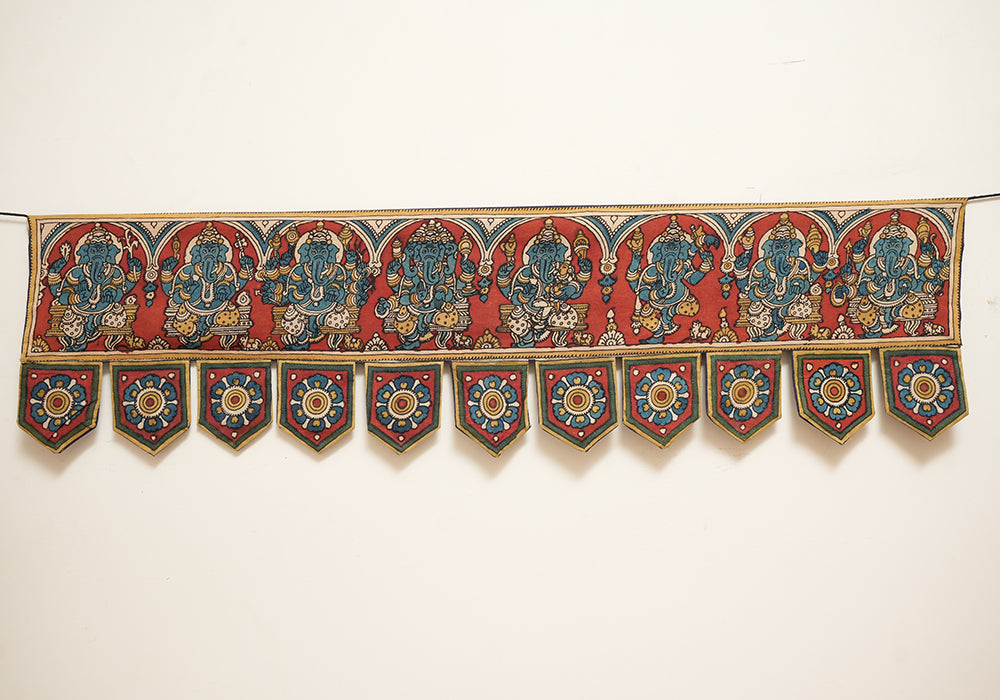 Ashta Ganesha Hand Painted Kalamkari Door Hanging Design 4