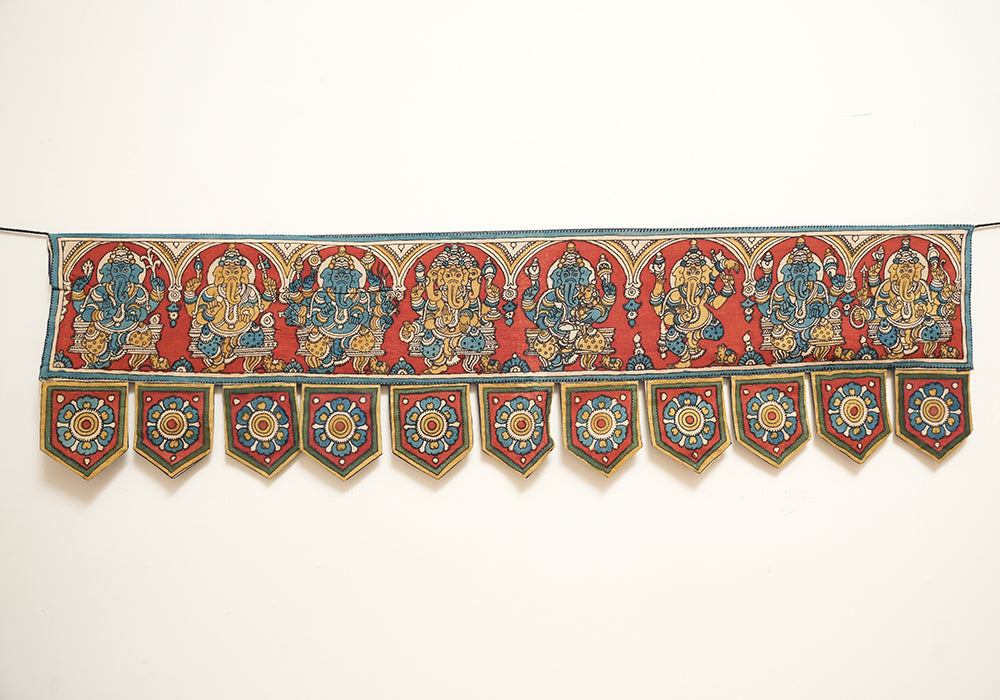 Ashta Ganesha Hand Painted Kalamkari Door Hanging Design 6