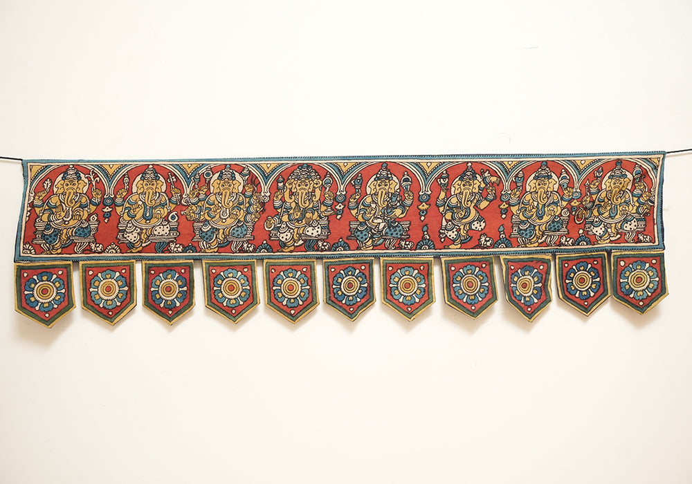 Ashta Ganesha Hand Painted Kalamkari Door Hanging Design 8
