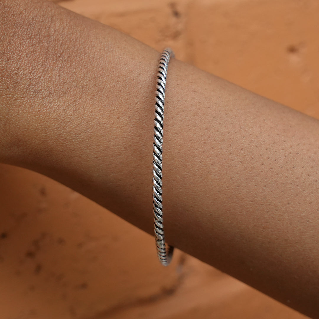 Daily Wear Sterling Silver Bangle with Rope Design