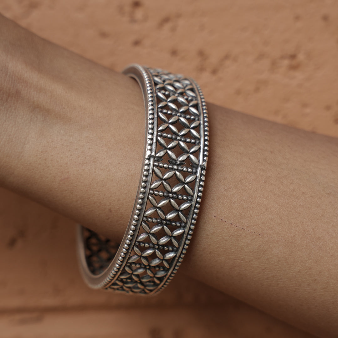 Sterling Silver Bangle with Elephant Motif - Desically Ethnic