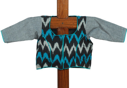 Black Blue and Grey Ikat Blouse